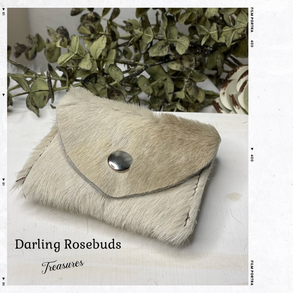 Handcrafted Hair on Hide Genuine Leather Card Holder with Snap Closure